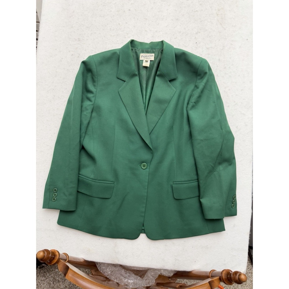 Vintage Pendleton 100% Virgin‎ Wool Green Blazer Jacket Women's 16 P Made in USA